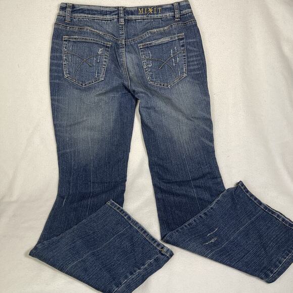 Mixit Women's Flare Jeans Blue Floral Embellished Stretch Mid Rise Size 8 - Picture 5 of 10